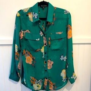 Sheer Chiffon Green & Floral Button Down Shirt